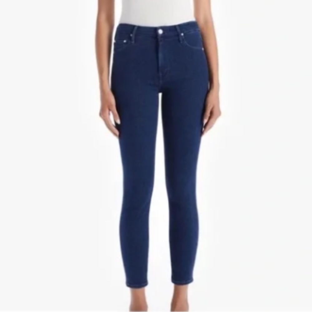 MOTHER High Waisted Looker Ankle Neither Here Nor There Dark Wash Straight Jeans